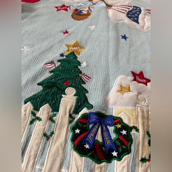 Quacker Factory Christmas Cardigan Sweater Americana Patriotic Angel Flag Size M - Picture 8 of 14